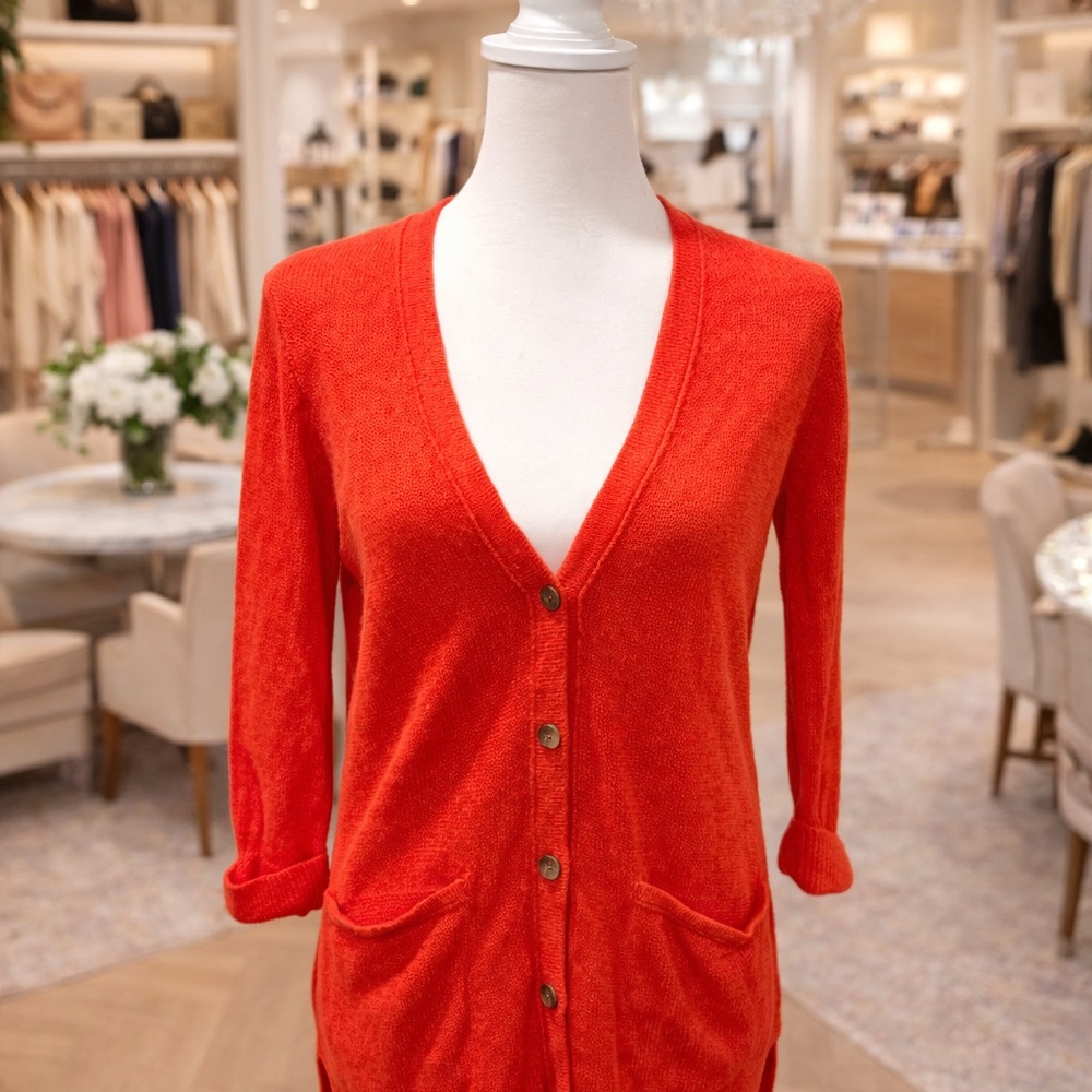 J.Jill Paprika Red Button Front Cardigan Sweater XSP Petite Pockets